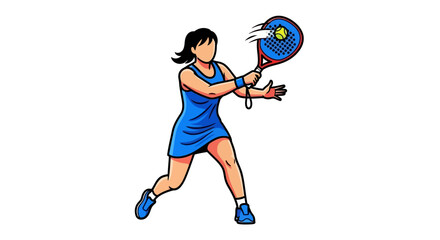Illustration of a female athlete playing tennis with a racket and ball