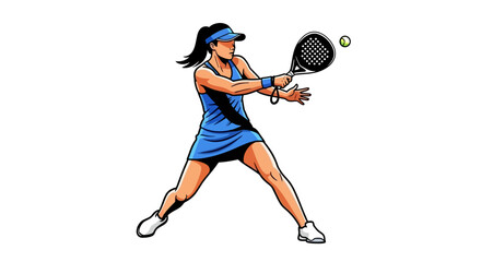 Woman Playing Padel Tennis Hitting the Ball with Paddle Racket on White Background