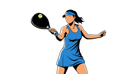 A dynamic vector illustration of a female athlete in sportswear, swinging a racket during a competitive game of padel tennis