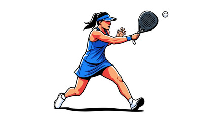 Professional female athlete in action playing tennis with a racket, wearing sportswear, dynamically depicted during a match