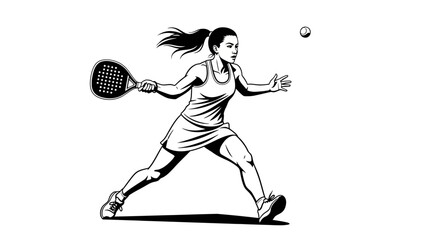 Illustration of a Female Padel Player in Action, Ready to Strike the Ball