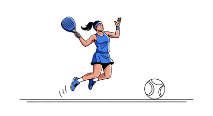 Tennis Player in Action Illustration of a Woman Hitting the Ball with Racquet during a Match
