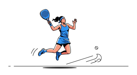 Dynamic Padel Player Mid-Air Illustration of a Woman in Action