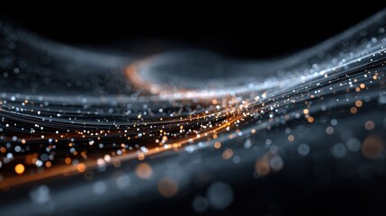 Abstract digital motion background with flowing illuminated particles and light streaks representing technology innovation and futuristic data visualization