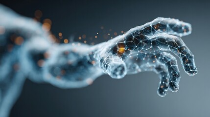 Futuristic Digital Human Hand Touching with Data Network and Innovation Concept in a High-Tech Digital Environment for Technology and Science Themes