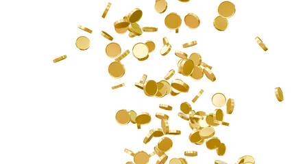PNG Gold coins exploding and scattering in all directions on a transparent background. Seamless loop animation with realistic gold coin particles. Falling and Exploding Gold Coins Motion Graphic Loop.