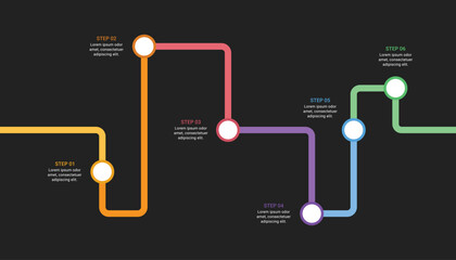 Business roadmap timeline infographic with 6 steps