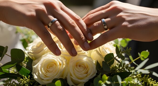 Anillos de boda y manos