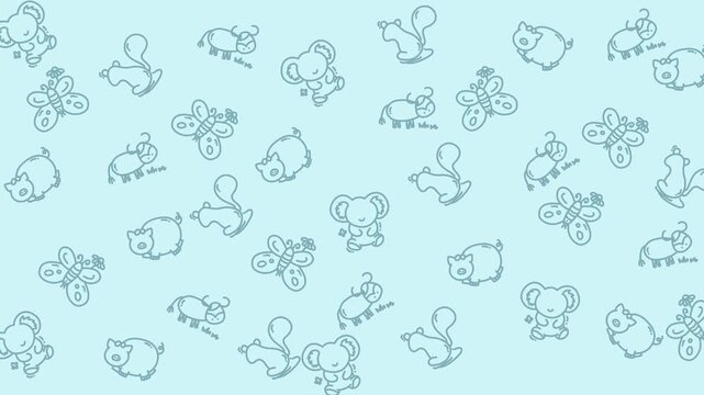 A delightful pattern featuring hand-drawn animals like koalas, pigs, and mice on a soft blue background, perfect for playful and cheerful designs.