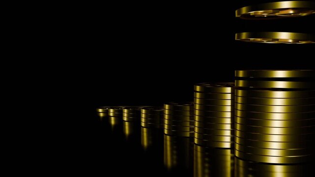 Golden coins stacking animation, 4K