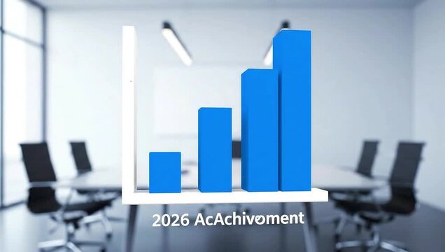 A simplistic animation of a bar graph rising. The label on the axis changes from '2025 Target' to '2026 Achievement', with the bar hitting the top