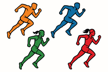 Diverse group of runners in dynamic poses symbolizing speed and athletic competition