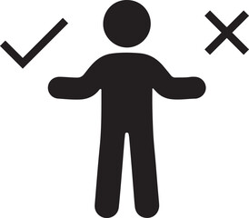 Person weighing options between yes and no symbol