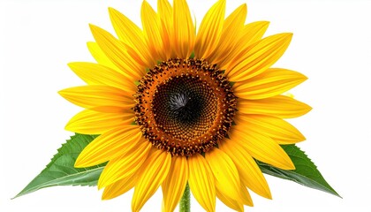 Fototapeta premium Sunflower close-up on white background. Floral botanical image for agriculture use
