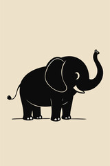 Obraz premium Charming Black Elephant Illustration on Minimalist Beige Background with Copy Space