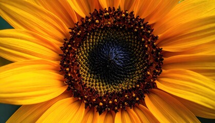 Obraz premium Extreme Close Up Of A Vibrant Yellow Sunflower With Intricate Dark Brown Center And Detailed Petals Under Natural Daylight