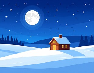 Naklejka premium Peaceful Winter Night Landscape