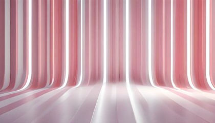 Abstract pink and white striped background with glowing vertical lines and a reflective floor.