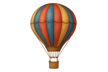 Vintage hot air balloon flying, representing travel, adventure, and exploration, transparent background cutout