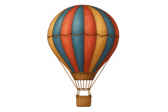 Vintage hot air balloon flying, representing travel, adventure, and exploration, transparent background cutout - Powered by Adobe