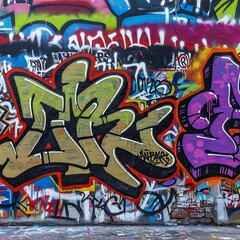 Obraz premium Vibrant Graffiti Art on a Textured Wall - Urban Expression.