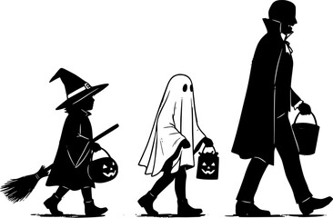 Sketch Trick-or-treat silhouettes isolated