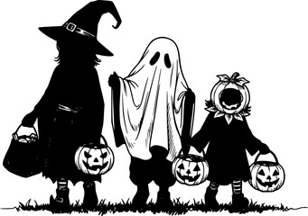 Sketch Trick-or-treat silhouettes isolated