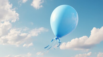 Obraz premium A Single Blue Balloon Floating Peacefully in a Clear Sky with Soft White Clouds on a Bright Day, Symbolizing Freedom, Joy, and Childlike Wonder