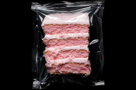 Vacuum sealed bacon slices arranged on a glossy black background, highlighting pink meat and white fat, fresh, raw, and ready for cooking in a modern kitchen.