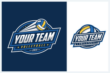 Volleyball logo badge design vector, volleyball team emblem logo design vector illustration template, volleyball tournament logo concepts with ball and stars