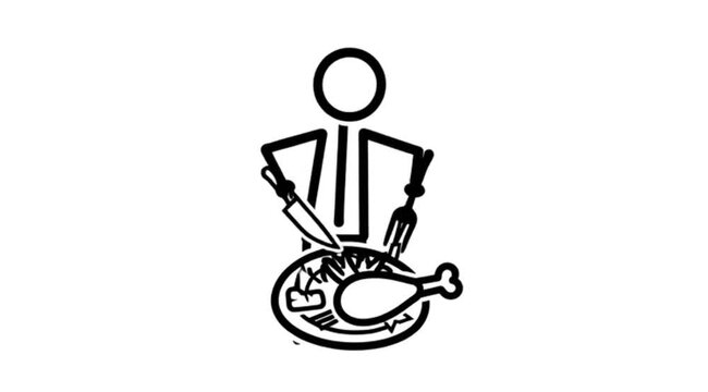 Carving the Bird: Simple Line Art Illustration of a Person Serving Meat