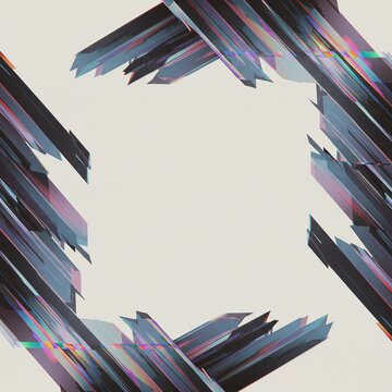 Fragmentos prism&aacute;ticos en diagonales que forman un marco abierto sobre fondo gris c&aacute;lido, textura de vidrio y dinamismo; apto para flyer minimalista, cabecera web y wallpaper claro