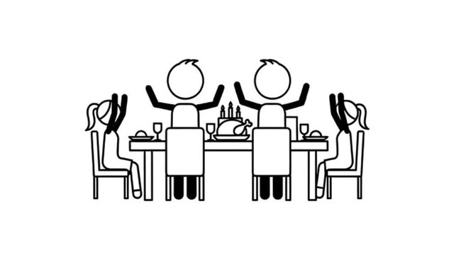 Thanksgiving Dinner Celebration: Stick Figure Family Gathering