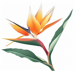 Exotic bird of paradise flower with leaves isolated for tropical themed designs