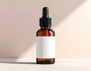 Amber Glass Dropper Bottle on Neutral Background