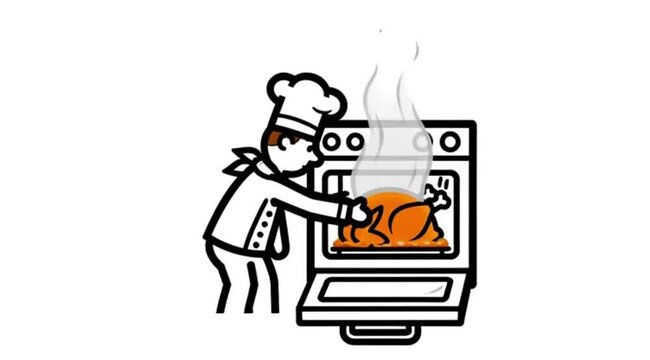 Cartoon Chef with Oven-Roasted Poultry