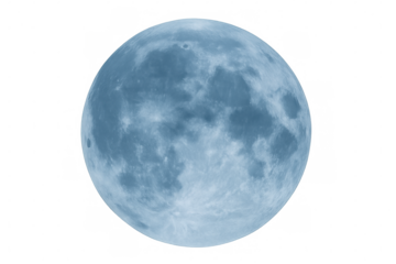 Blue moon appearing isolated on a transparent background, representing space, astronomy, and celestial bodies