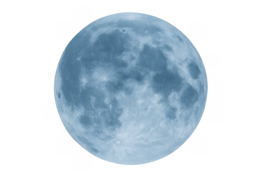 Blue moon appearing isolated on a transparent background, representing space, astronomy, and celestial bodies