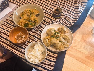 Home made stir fry dumplings made of pork mince.