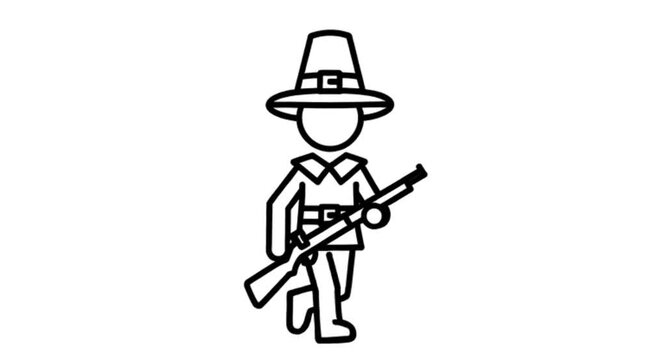 Pilgrim with Musket - Line Art Illustration
