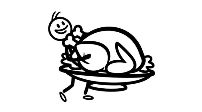 Stick Figure Serving Roasted Turkey: Thanksgiving Holiday Joy