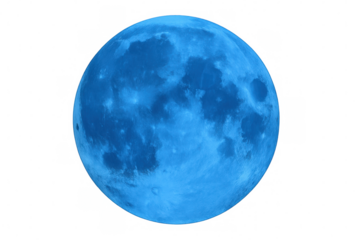 Full blue moon with detailed craters illustrating astronomical phenomena and celestial beauty, isolated on transparent background