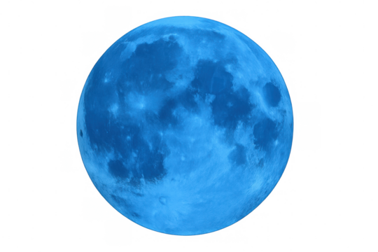 Full blue moon with detailed craters illustrating astronomical phenomena and celestial beauty, isolated on transparent background