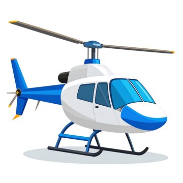 A cartoon depiction of a white and blue helicopter