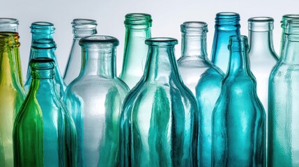 Colorful Glass Bottles in Various Shapes and Sizes Displayed Together Creating a Vibrant and Artistic Composition for Creative Purposes
