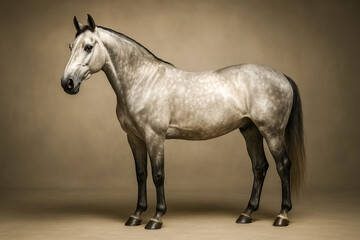 Obraz premium Elegant Silver Horse Standing in Studio on Neutral Background