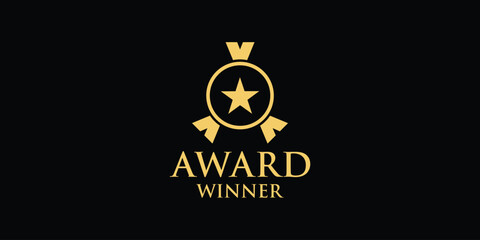 Gold award of winner medal abstract vector and logo design or template champions business icon of company identity symbol concept