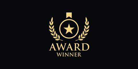 Gold award of winner medal abstract vector and logo design or template champions business icon of company identity symbol concept