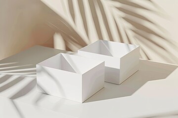 Two boxes mockup, display product with tropical shadows in the background