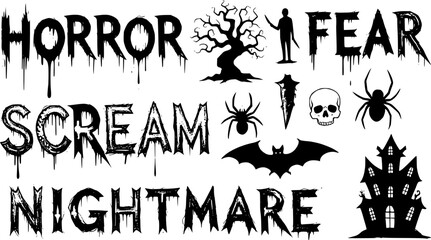 Sketch Horror typography shapes silhouettes isolated